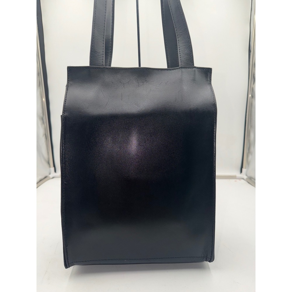 Village Tannery New York Black Leather Vintage Structured ToteBag Zipper Closure